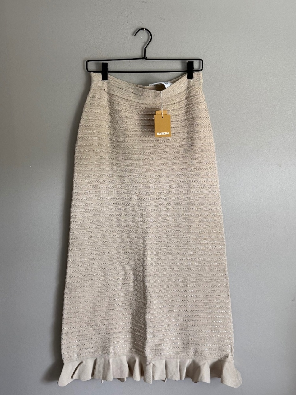 Sandro Rhinestone Embellished Knit Maxi Skirt Beige NWT Size 40 - Picture 3 of 12